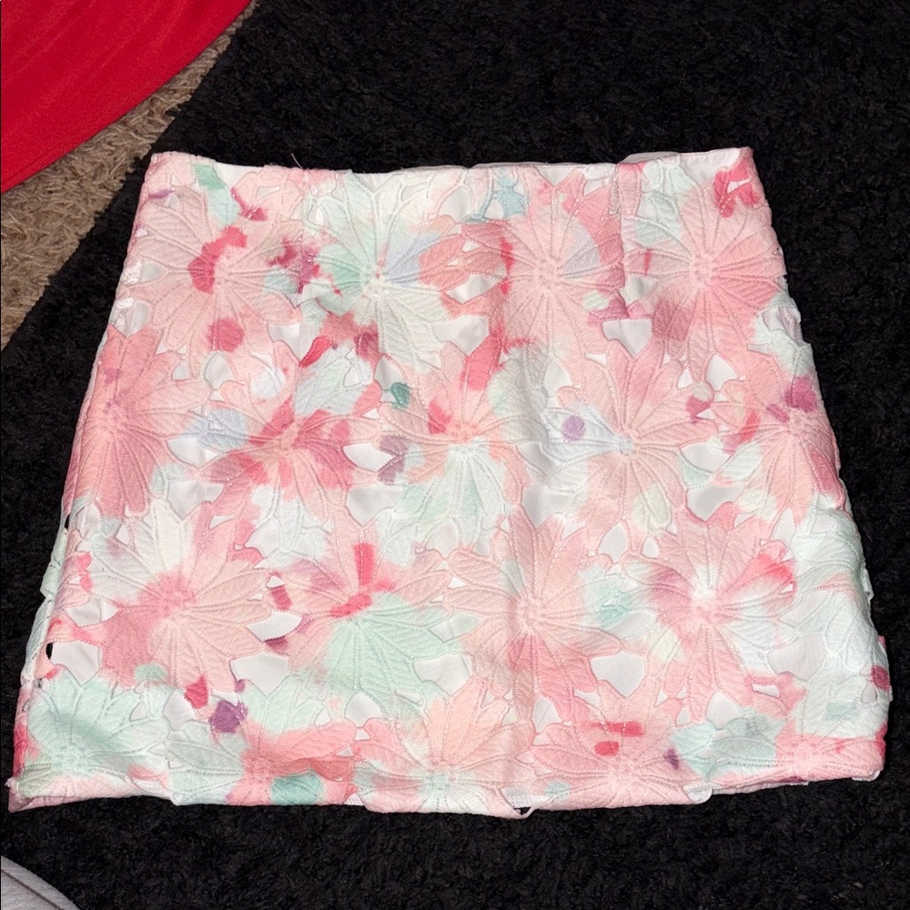SHEIN Pink Pastel Floral Embossed Mini Skirt